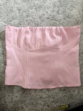 Beautiful light pink strapless, feminine corset!  Lace up back!